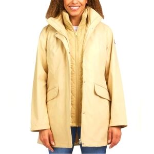 NWT Lands' End, Ladies Tan 3 in 1 Systems Jacket with attached hood Size Large